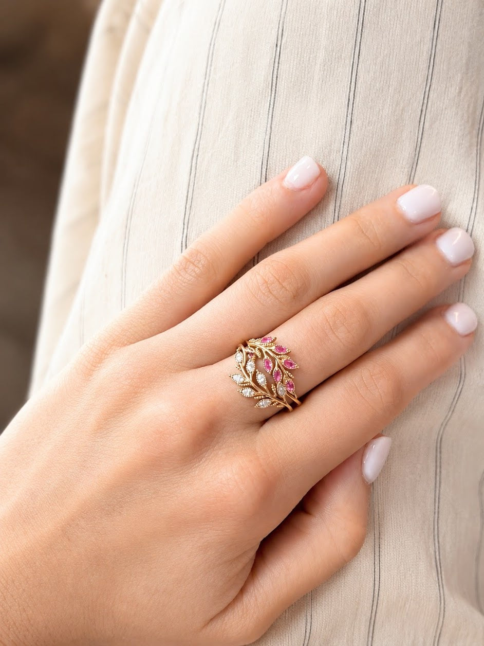 The Olive Branch Ring - Pink Sapphires