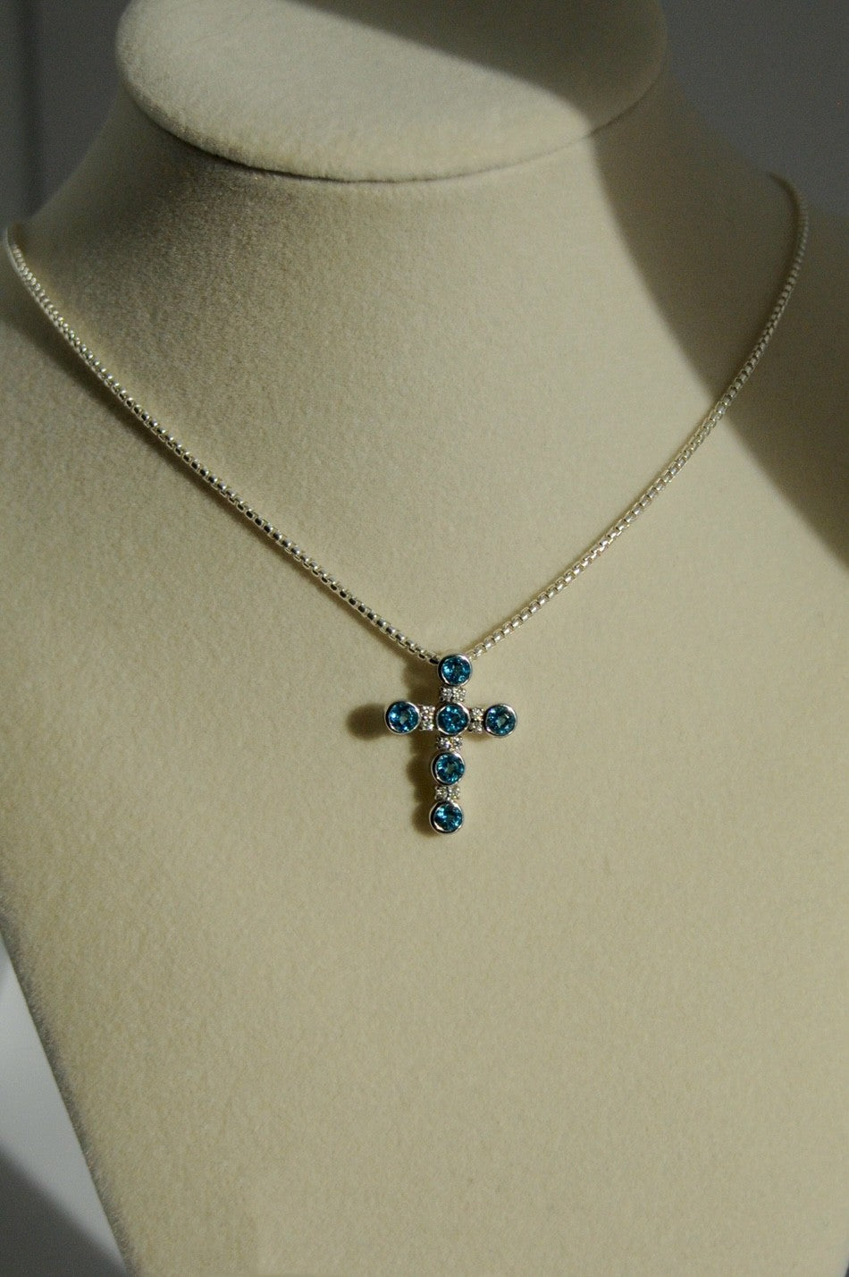 Saint Olivia Classic Mini Cross - Swiss Blue Topaz & Diamonds