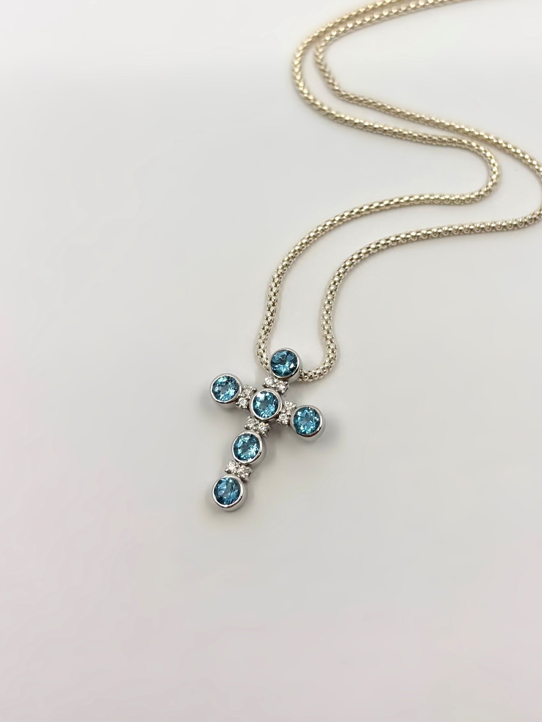 Saint Olivia Classic Mini Cross - Swiss Blue Topaz & Diamonds