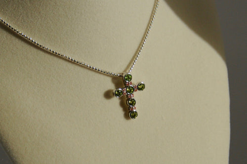 Saint Olivia Classic Mini Cross - Peridot & Pink Diamonds
